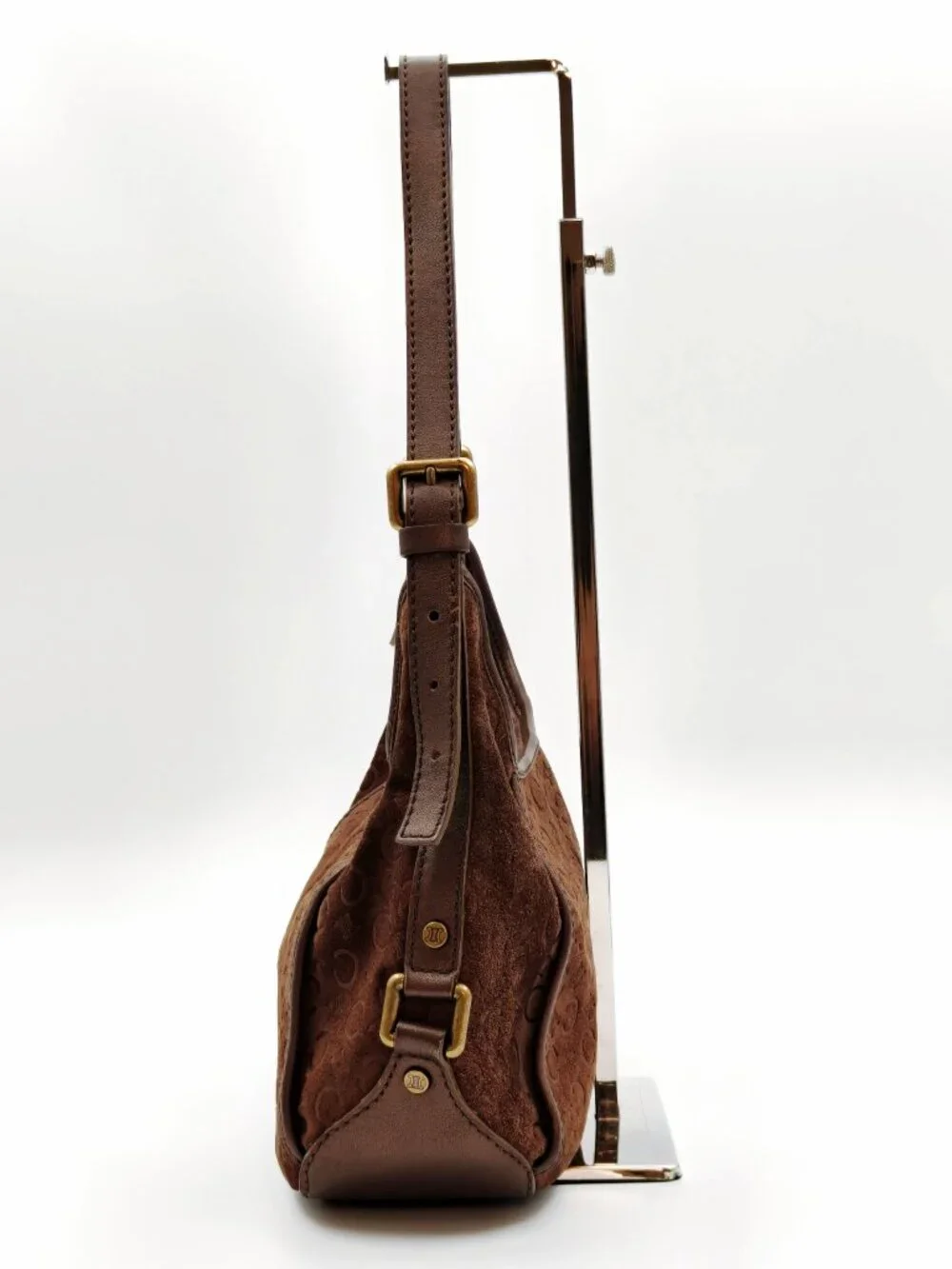 Celine Brown Suede Macadam Monogram Shoulder Hobo Bag Gold Hardware Italy Vintag